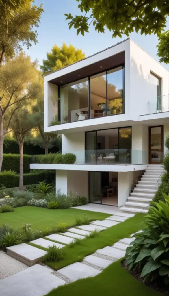 Casa moderna com jardim, representando o sonho da casa própria.