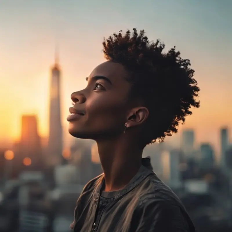 Pessoa esperançosa olhando para a cidade